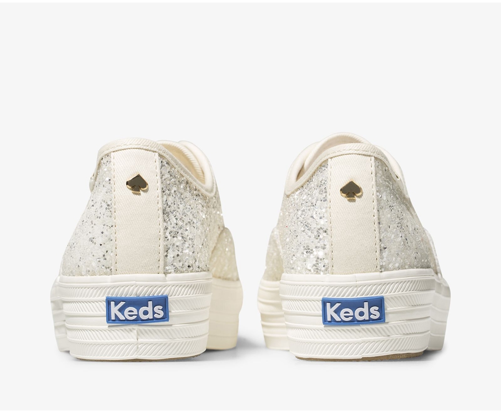 Keds Sneaker Damen Weiß - Kate Spade New York Triple Glitter - PUD-803169